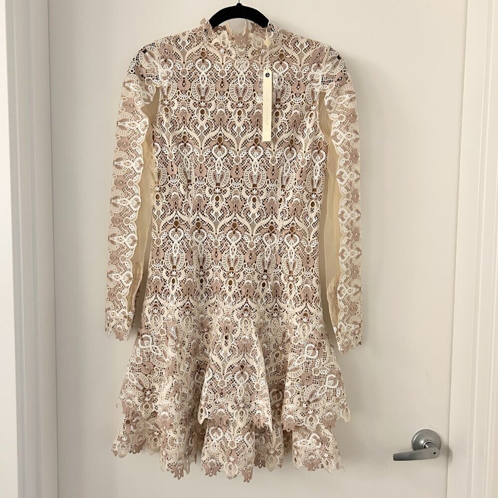 Jonathan Simkhai Natural Tulle-paneled Guipure Lace Mini Dress Nude Combo 6  NWT - Picture 5 of 16